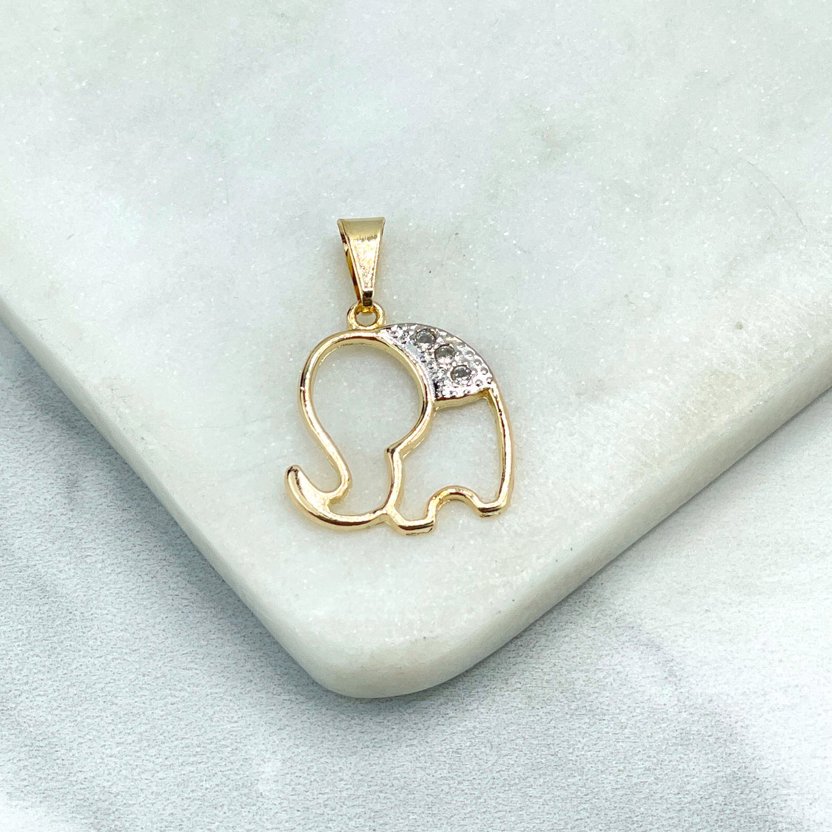 18k Gold Filled Two Tone Cutout Elephant Shape Design with Cubic Zirconia Charm Pendant, Wholesale Jewelry Making Supplies