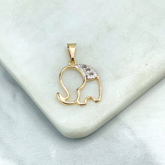 18k Gold Filled Two Tone Cutout Elephant Shape Design with Cubic Zirconia Charm Pendant, Wholesale Jewelry Making Supplies