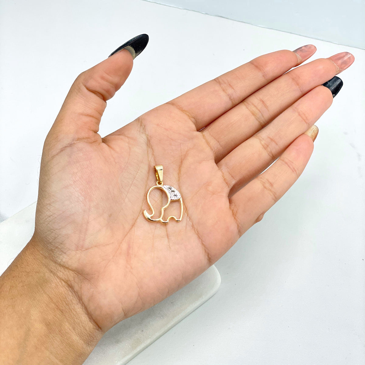 18k Gold Filled Two Tone Cutout Elephant Shape Design with Cubic Zirconia Charm Pendant, Wholesale Jewelry Making Supplies