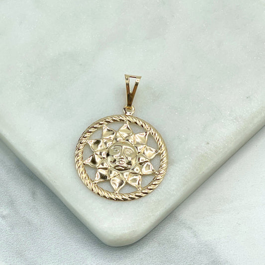 18k Gold Filled Cutout & Texturized Sun with Face Medal Amulet Pendant Charm, Wholesale Jewelry Making Supplies