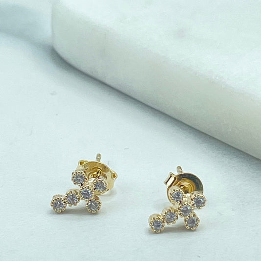 18k Gold Filled Clear Cubic Cross Shape Pettie Stud Earrings, Wholesale Jewelry Making Supplies