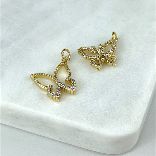 18k Gold Filled Clear Micro Cubic Zirconia Cutout Butterflies Charms, Two Different Styles, Wholesale Jewelry Making Supplies