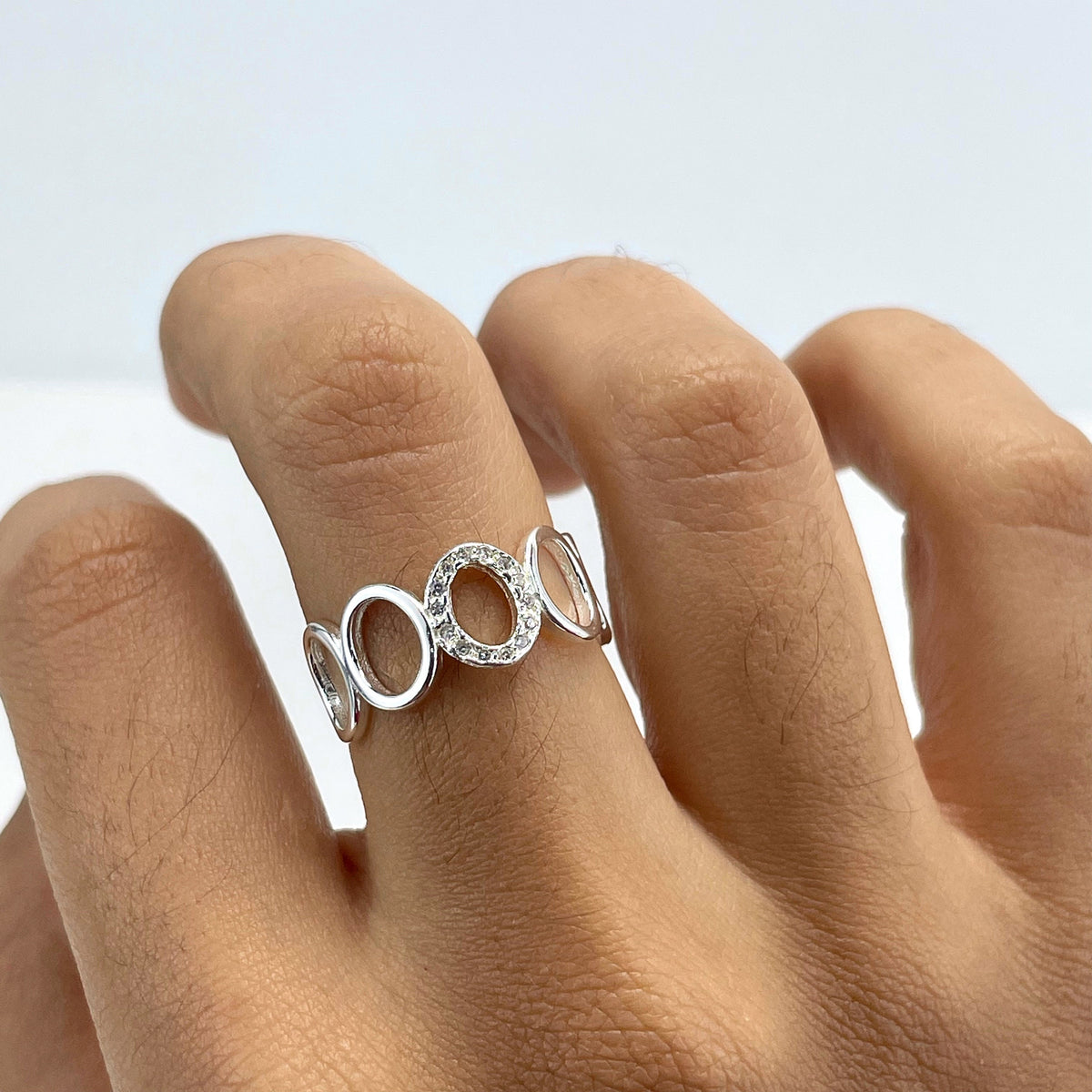 925 Sterling Silver Clear Cubic Zirconia Details, Circles Geometry Ring, Stamped 925, Wholesale Jewelry Making Supplies