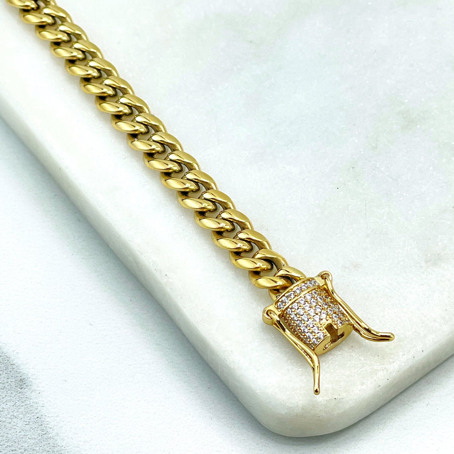 14k Gold Filled Miami Cuban Link 6mm Unisex Chain Featuring Micro Pave Cubic Zirconia Double Safe Box Lock Clasp, Wholesale Jewelry Supplies