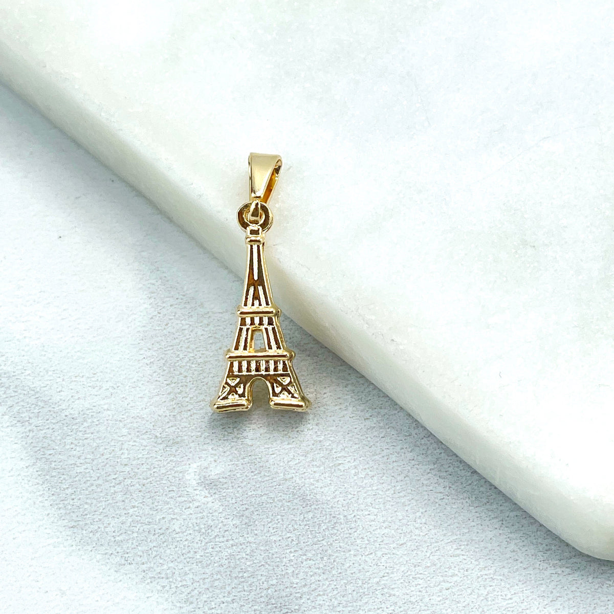 18k Gold Filled 3D Pettie Texturized Torre Eiffel Shape Design Charm Pendant, Wholesale Jewelry Making Supplies