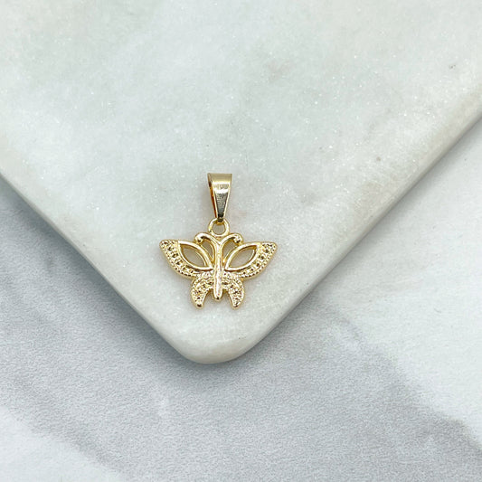 18k Gold Filled Pettie Cutout Texturized Butterfly Charm Pendant, Wholesale Jewelry Making Supplies