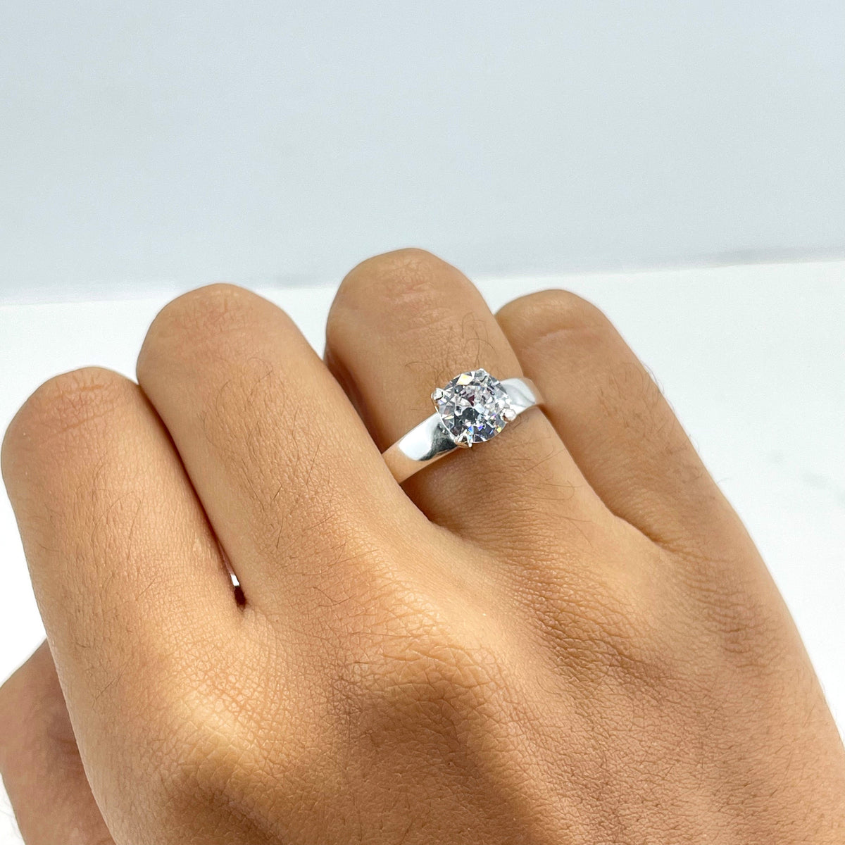 925 Sterling Silver Clear White Cubic Zirconia Solitaire Ring, Engagement Ring, Wedding Ring, Stamped 925, Wholesale Jewelry Making Supplies