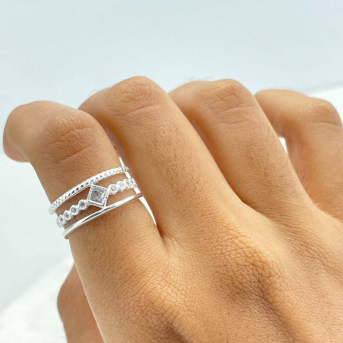925 Sterling Silver Clear Cubic Zirconia Simulated Stackable Layered Ring Stamped 925, Wholesale Jewelry Making Supplies
