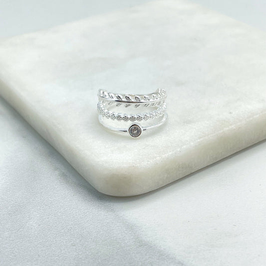 925 Sterling Silver Clear Cubic Zirconia Simulated Stackable Layered Ring, Leaves & Flowers, Stamped 925, Wholesale Jewelry Making Supplies