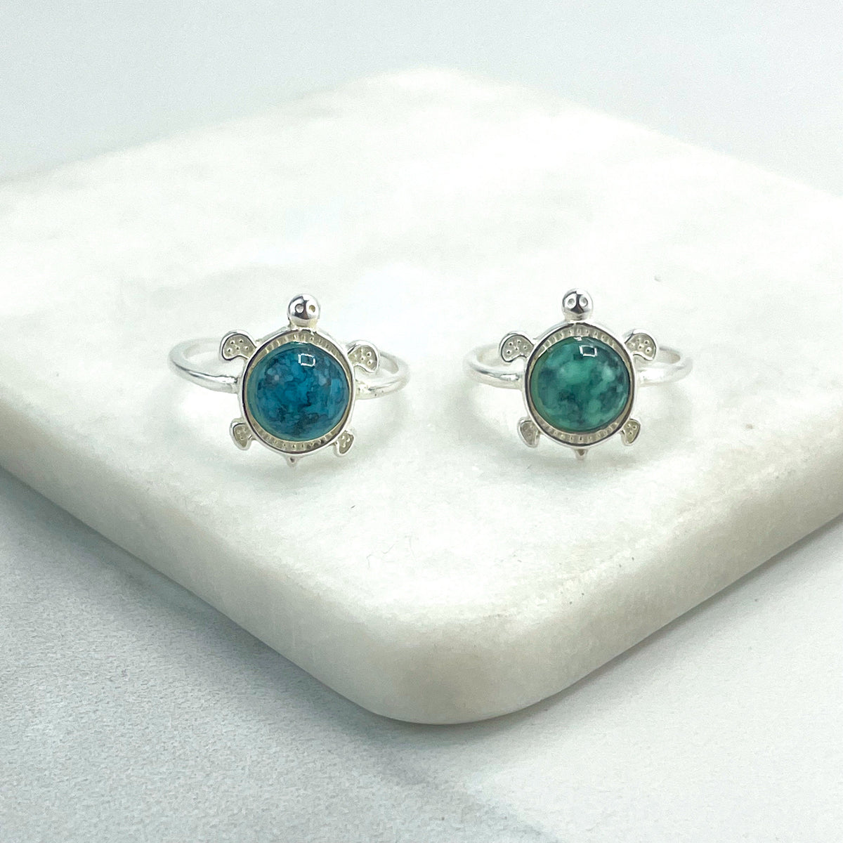 925 Sterling Silver & Turquoise Stone, Turtle Shape Design Ring, Stamped 925, Wholesale Jewelry Making Supplies