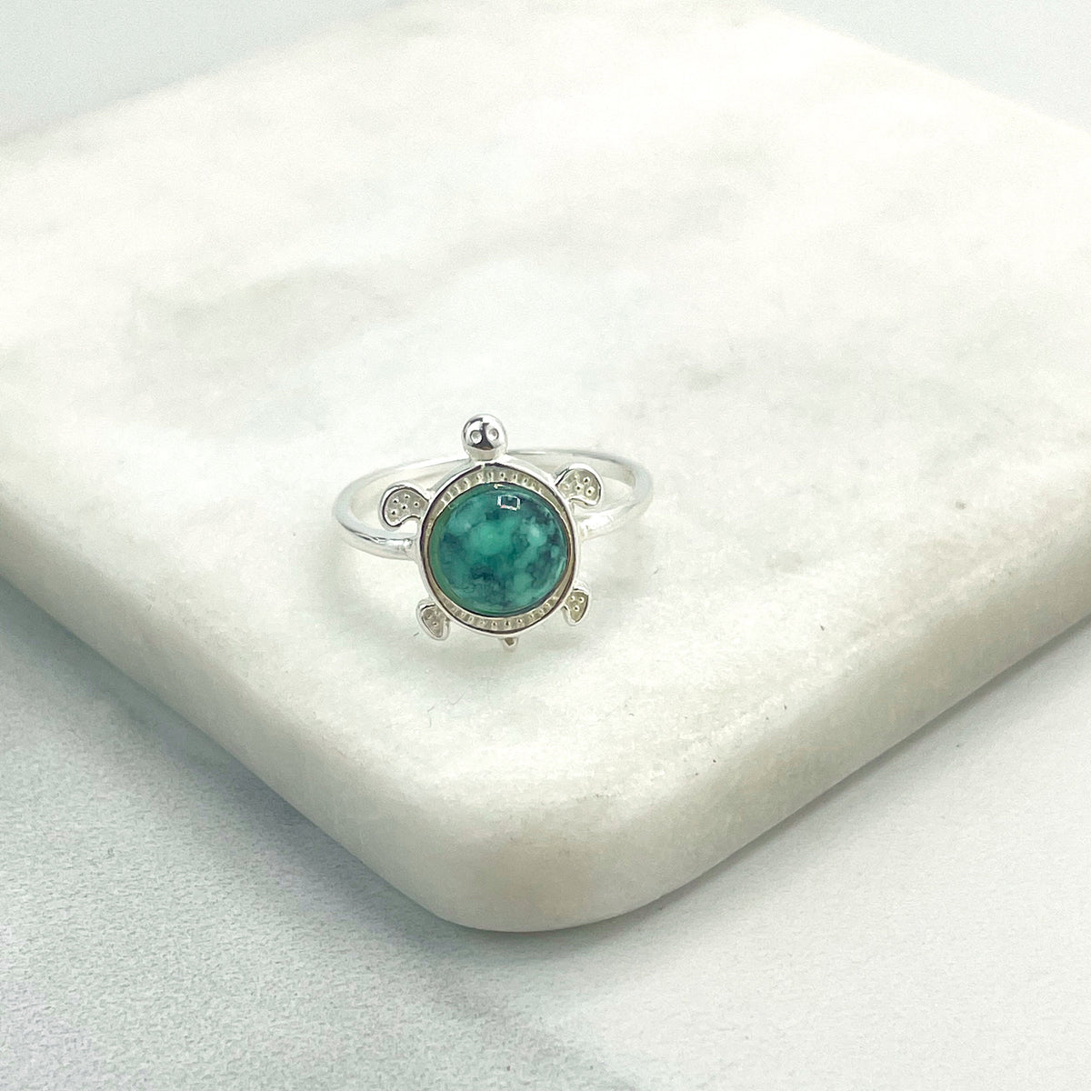 925 Sterling Silver & Turquoise Stone, Turtle Shape Design Ring, Stamped 925, Wholesale Jewelry Making Supplies