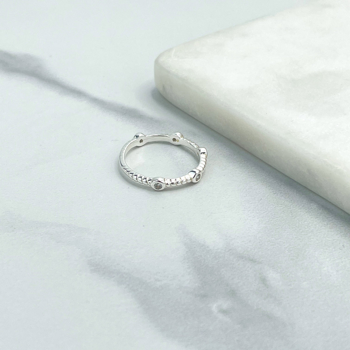 925 Sterling Silver Clear Cubic Zirconia Round Station Ring, Bubble Stackable Fashion Ring, Stamped 925, Wholesale Jewelry Making Supplies