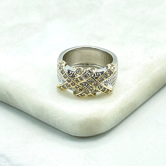 18k Gold Filled and Silver Filled, Clear Cubic Zirconia Details Crisscross Ring, Wholesale Jewelry Making Supplies