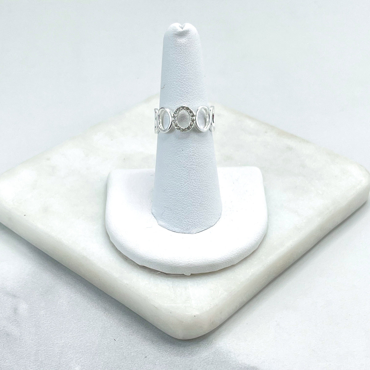 925 Sterling Silver Clear Cubic Zirconia Details, Circles Geometry Ring, Stamped 925, Wholesale Jewelry Making Supplies