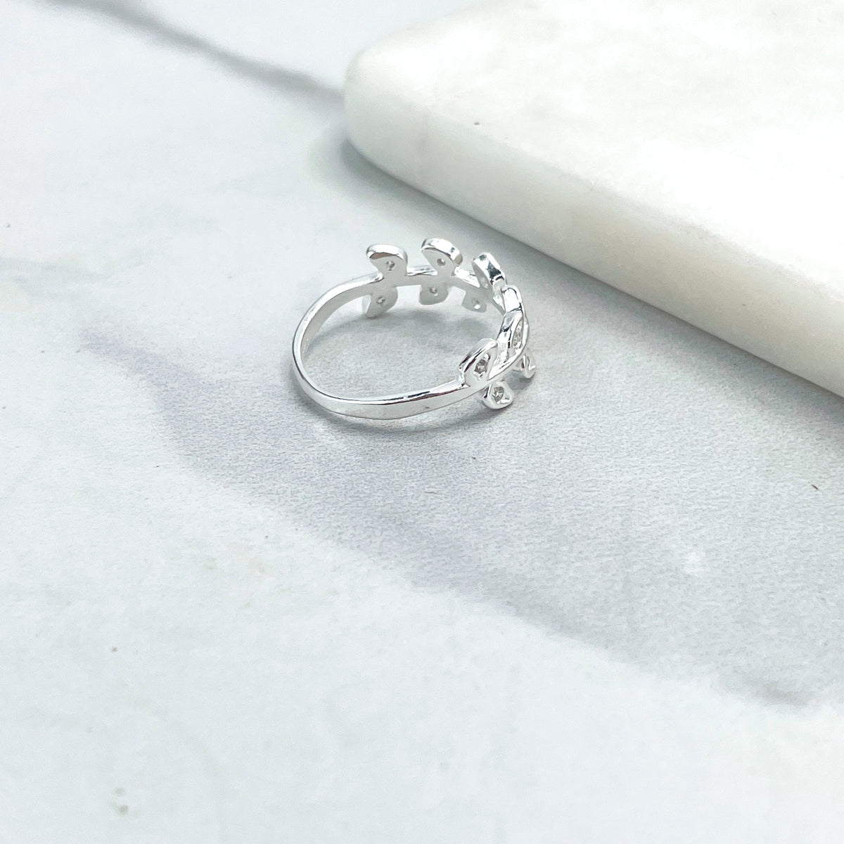 925 Sterling Silver Clear Cubic Zirconia Olive Branch Leaves Design Ring, Stamped 925, Wholesale Jewelry Making Supplies
