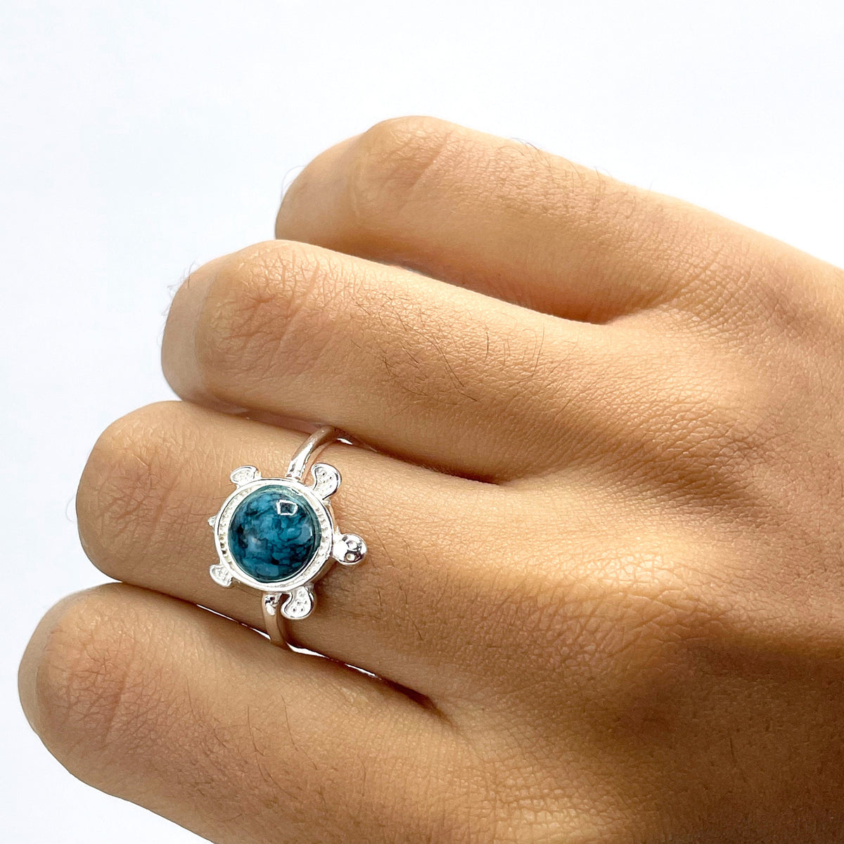 925 Sterling Silver & Turquoise Stone, Turtle Shape Design Ring, Stamped 925, Wholesale Jewelry Making Supplies