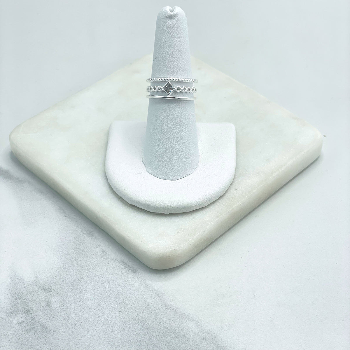 925 Sterling Silver Clear Cubic Zirconia Simulated Stackable Layered Ring Stamped 925, Wholesale Jewelry Making Supplies