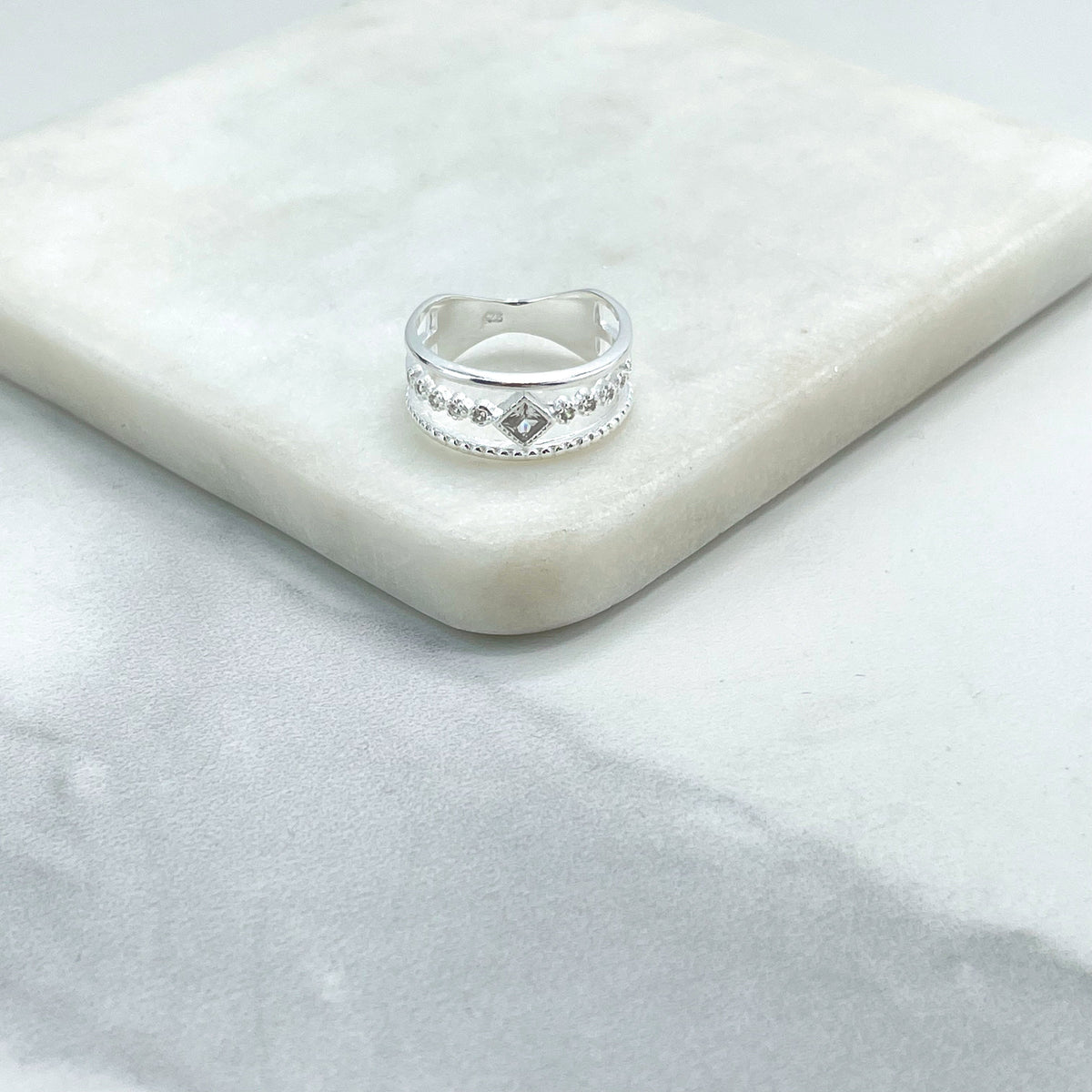 925 Sterling Silver Clear Cubic Zirconia Simulated Stackable Layered Ring Stamped 925, Wholesale Jewelry Making Supplies