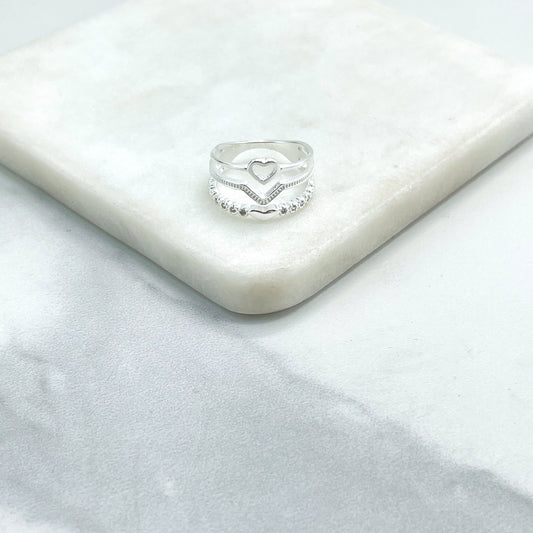 925 Sterling Silver Clear Cubic Zirconia Simulated Stackable Layered Ring, Wave & Heart, Stamped 925, Wholesale Jewelry Making Supplies