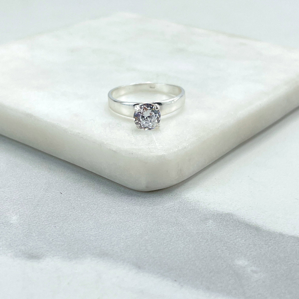 925 Sterling Silver Clear White Cubic Zirconia Solitaire Ring, Engagement Ring, Wedding Ring, Stamped 925, Wholesale Jewelry Making Supplies