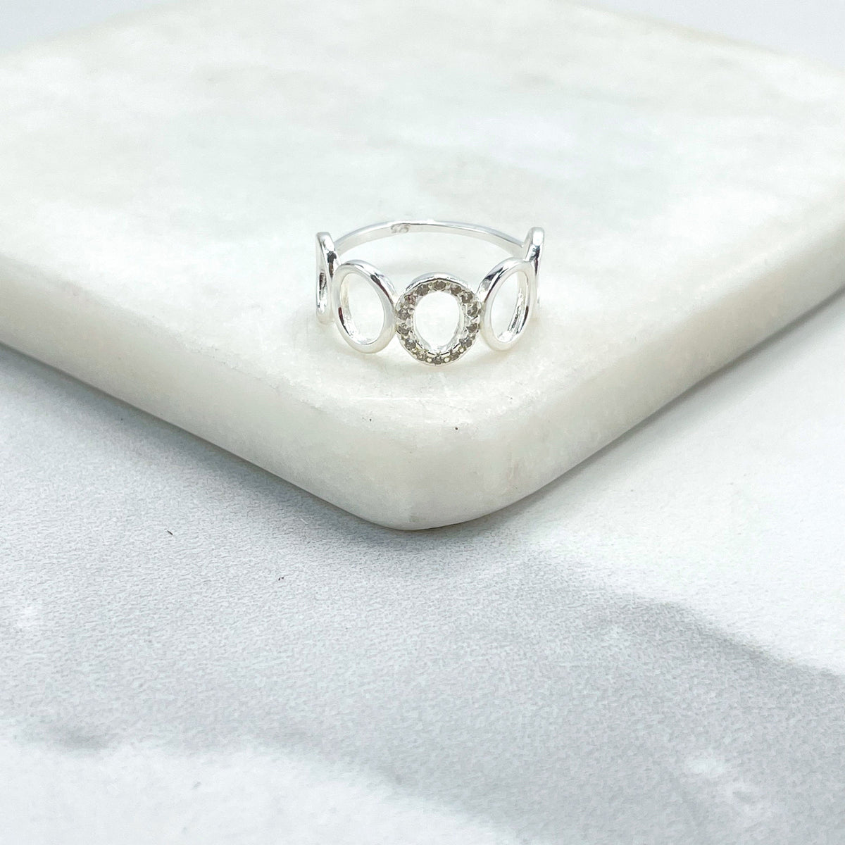 925 Sterling Silver Clear Cubic Zirconia Details, Circles Geometry Ring, Stamped 925, Wholesale Jewelry Making Supplies