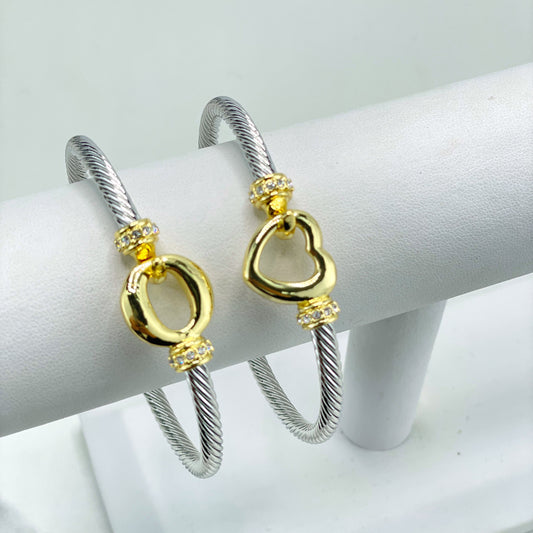 Stainless Steel Gold and Silver Plated, Circle Front Design or Heart Front, Cable Cuff Bracelet, Wholesale Jewelry Making Supplies