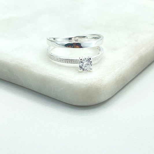 925 Sterling Silver Clear Cubic Zirconia Solitarie Style, Simulated Stackable Layered Ring, Stamped 925, Wholesale Jewelry Making Supplies