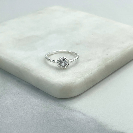 925 Sterling Silver Clear Cubic Zirconia, Texturized Band, Stamped 925, Wholesale Jewelry Making Supplies