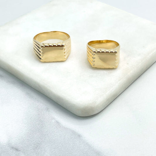 18k Gold Filled Rectangular Signet Ring with Texturized Sides, Wholesale Jewelry Making Supplies