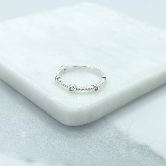 925 Sterling Silver Clear Cubic Zirconia Round Station Ring, Bubble Stackable Fashion Ring, Stamped 925, Wholesale Jewelry Making Supplies
