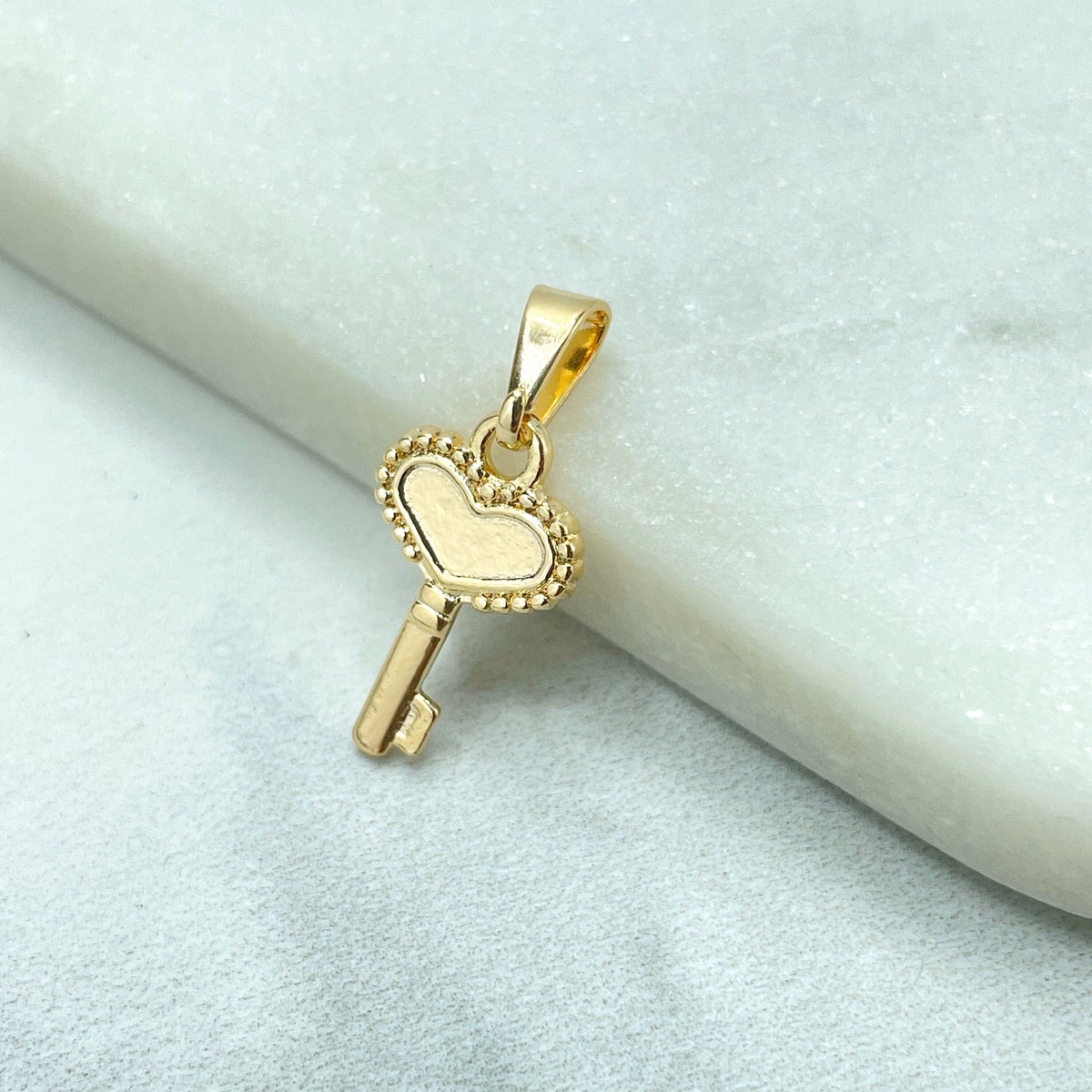 18k Gold Filled Petite Key Heart Shape Charm Pendant, Love & Friendship Inspiration Jewelry, Wholesale Jewelry Making Supplies