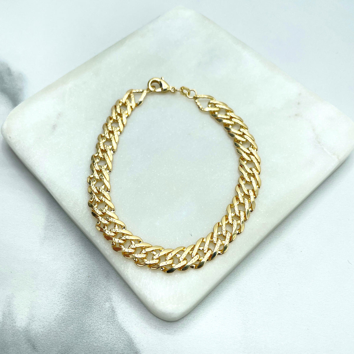 18k Gold Filled 8mm Double Layered Cuban Link Chain Flat with Diamond Cut Necklace & Bracelet, Buy as a Set, Wholesale Jewelry Supplies