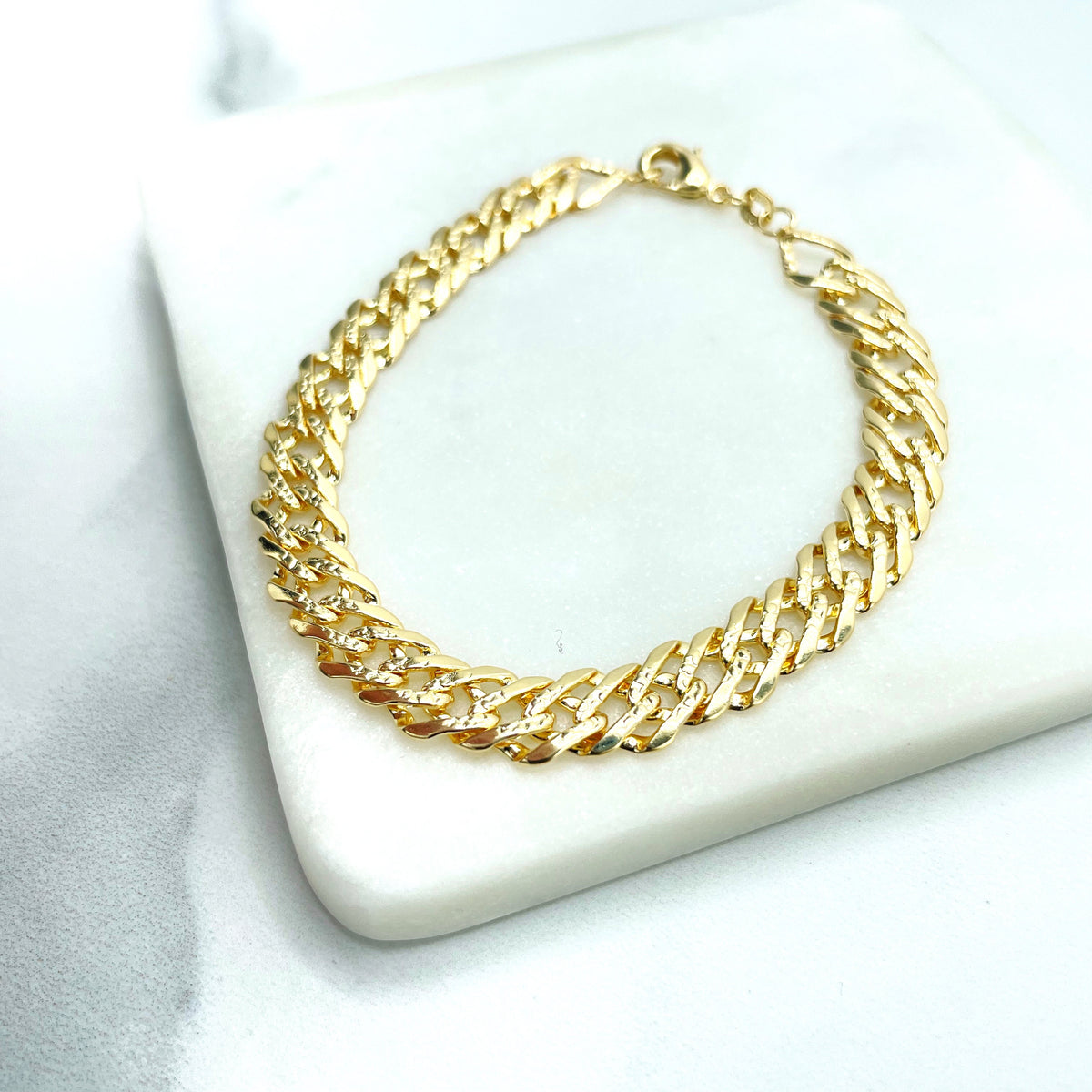 18k Gold Filled 8mm Double Layered Cuban Link Chain Flat with Diamond Cut Necklace & Bracelet, Buy as a Set, Wholesale Jewelry Supplies
