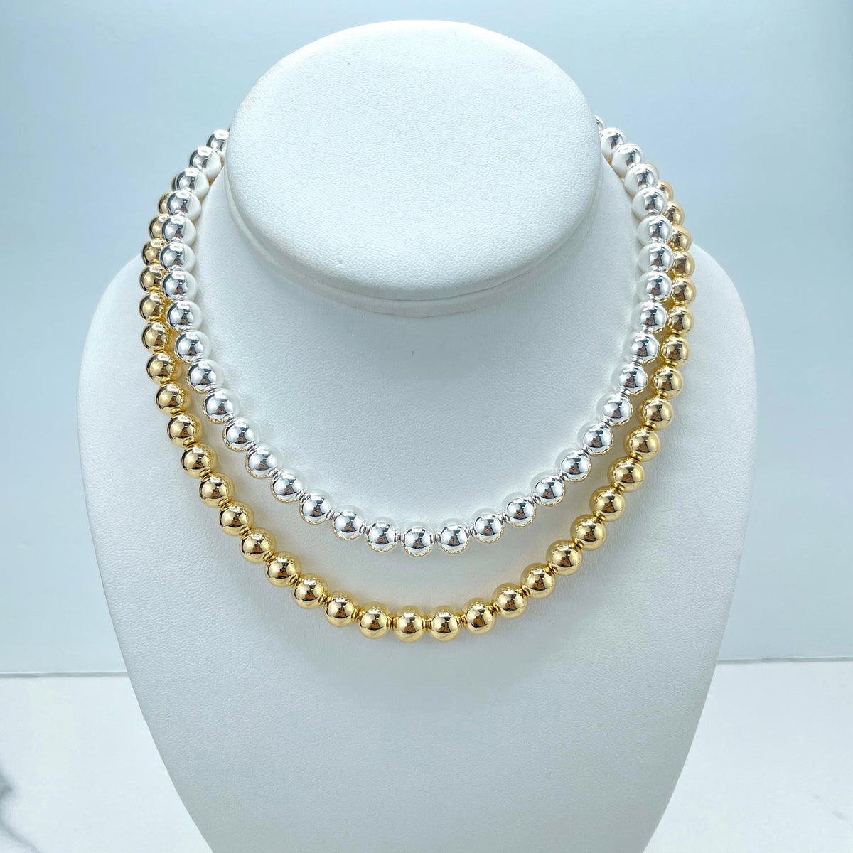 18k Gold Filled or Silver Filled 8mm Beaded Chain Necklace, 1mm Box Chain & Lobster Claw, Wholesale Jewelry Making Supplies