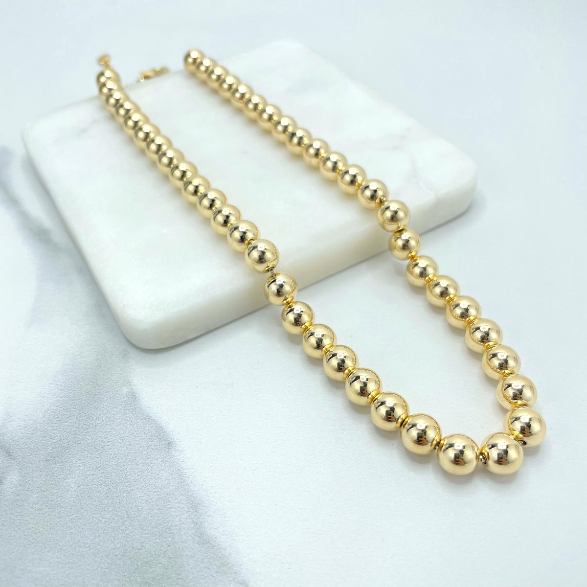 18k Gold Filled or Silver Filled 8mm Beaded Chain Necklace, 1mm Box Chain & Lobster Claw, Wholesale Jewelry Making Supplies