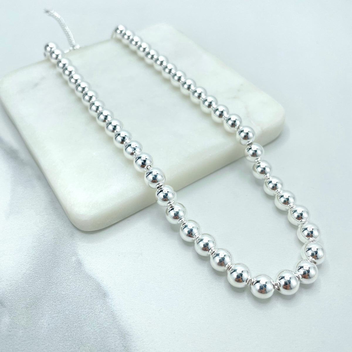 18k Gold Filled or Silver Filled 8mm Beaded Chain Necklace, 1mm Box Chain & Lobster Claw, Wholesale Jewelry Making Supplies