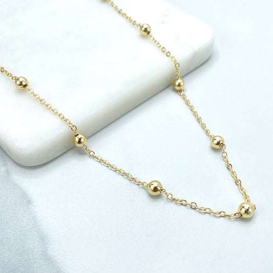 18k Gold filled 2mm Rolo Chain & 5mm Gold Beads Linked Chain Necklace, Wholesale Jewelry Making Supplies