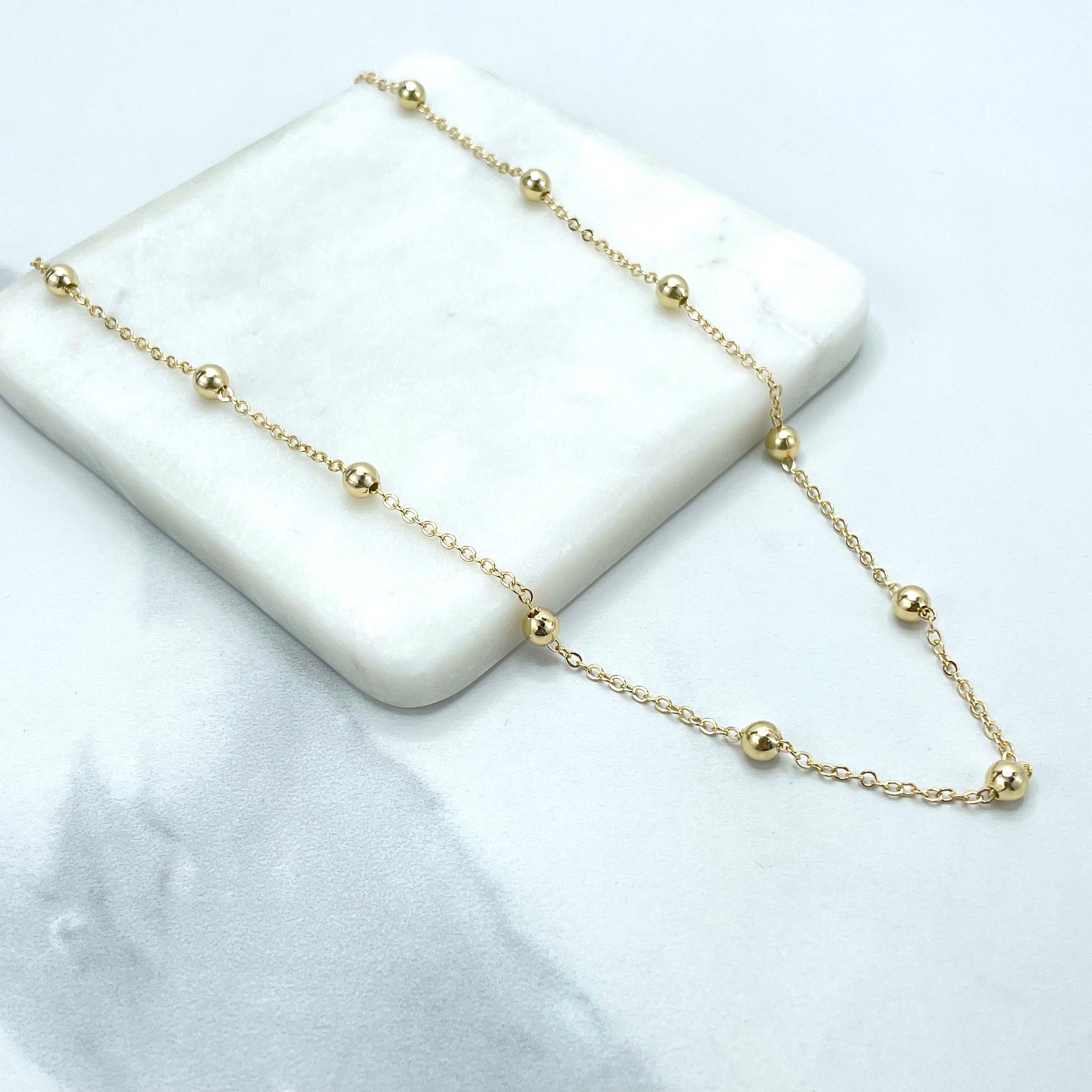 18k Gold filled 2mm Rolo Chain & 5mm Gold Beads Linked Chain Necklace,  Wholesale Jewelry Making Supplies