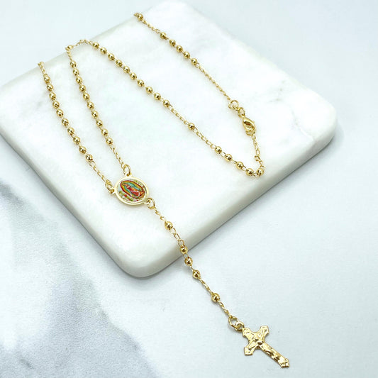 18k Gold Filled 3mm Beaded Rosary with Colored Colorful Virgen De Guadalupe, Our Lady of Guadalupe, Wholesale Jewelry Making Supplies