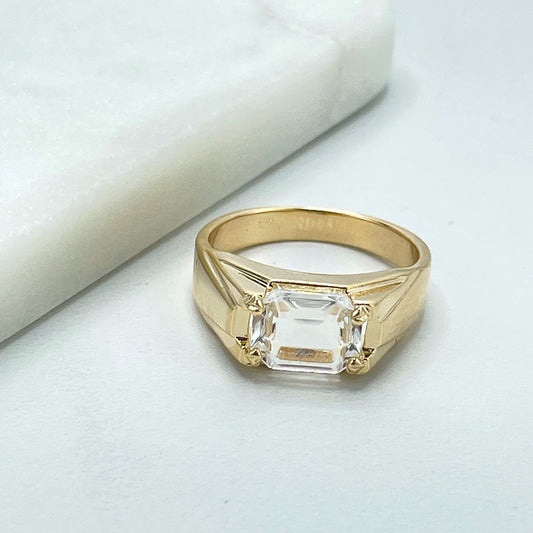 18k Gold Filled Clear Cubic Zirconia Solitaire Signet Engagement Ring, Wholesale Jewelry Making Supplies
