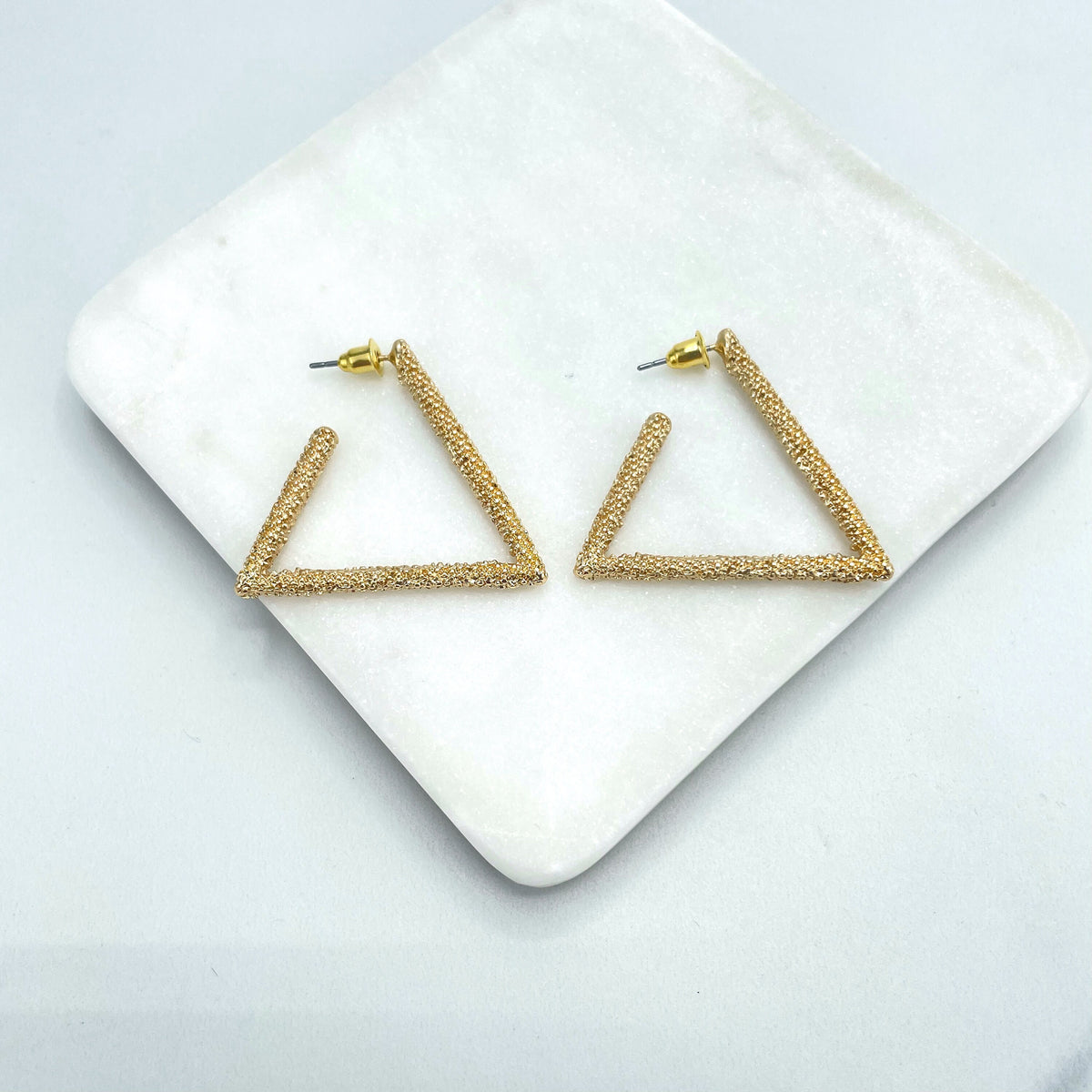 18k Gold Filled C-Hoops Texturized Triangle Shape Earrings, Minimalist Modern Earrings, Wholesale Jewelry Making Supplies