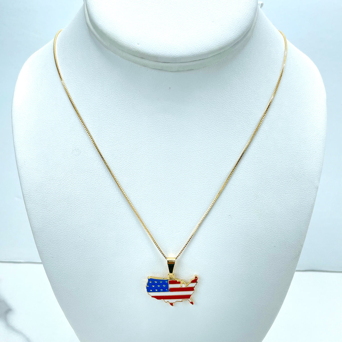 18k Gold Filled USA Flag Map Shape Charm with Red, White & Blue Enamel, USA American Territory Charm Pendant, Wholesale Jewelry Supplies