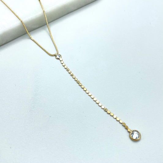18k Gold Filled 1mm Box Chain with Clear Cubic Zirconia Detail and Long Drop Necklace, Wholesale Jewelry Making Supplies