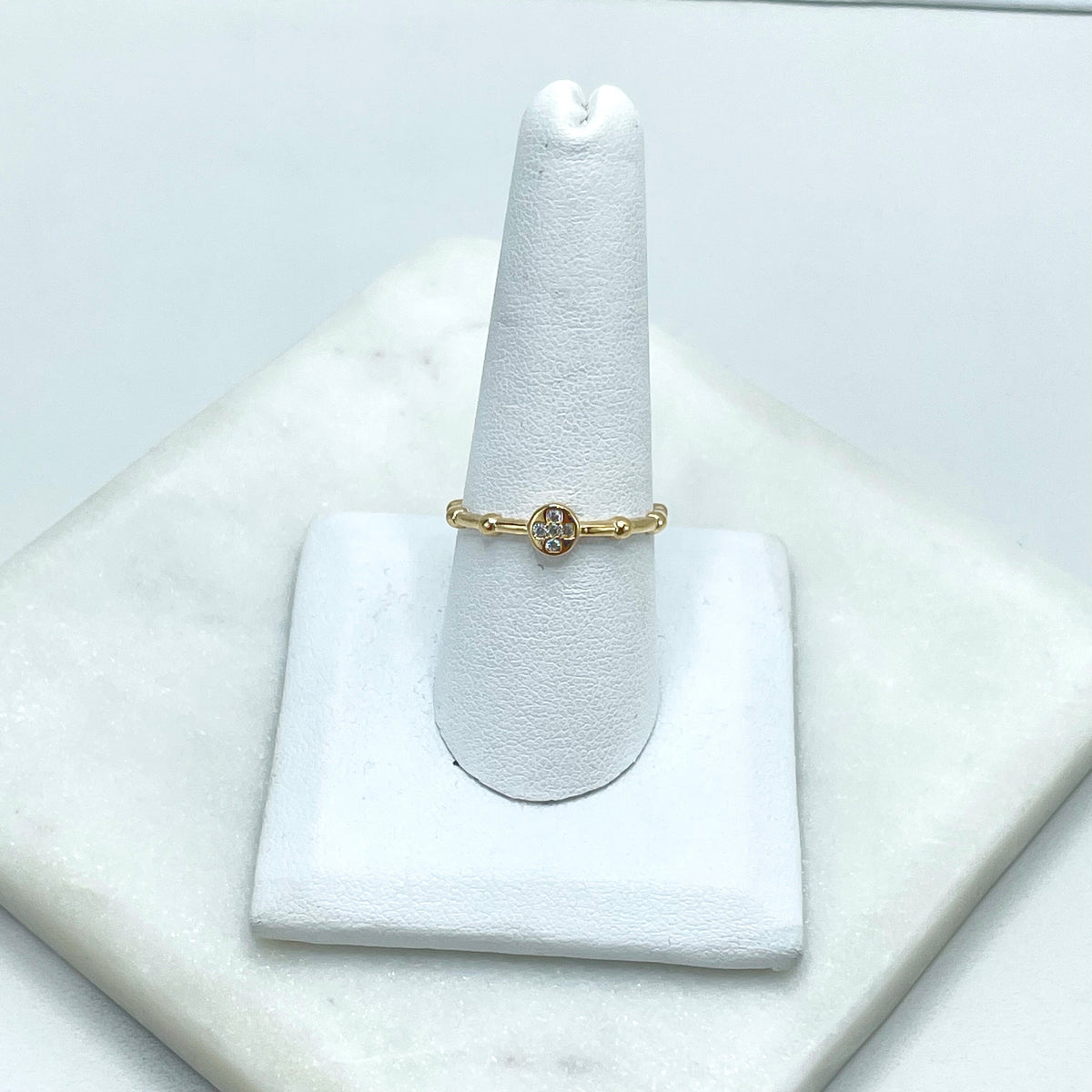 18k Gold Filled 1mm Band Cubic Zirconia Cross on Top Ring, Wholesale Jewelry Making Supplies