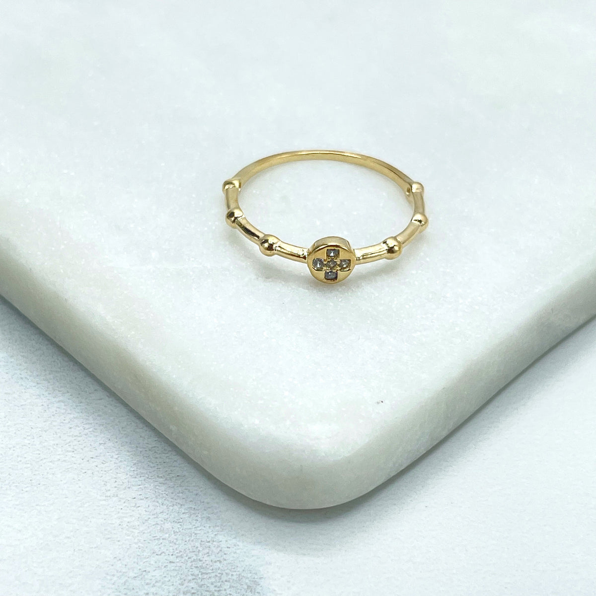 18k Gold Filled 1mm Band Cubic Zirconia Cross on Top Ring, Wholesale Jewelry Making Supplies