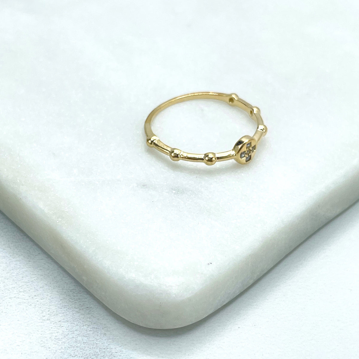 18k Gold Filled 1mm Band Cubic Zirconia Cross on Top Ring, Wholesale Jewelry Making Supplies