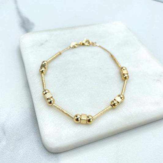 18k Gold Filled Gold Beads, Gold Squares & Gold Tubular Linked Bracelet, Wholesale Jewelry Making Supplies