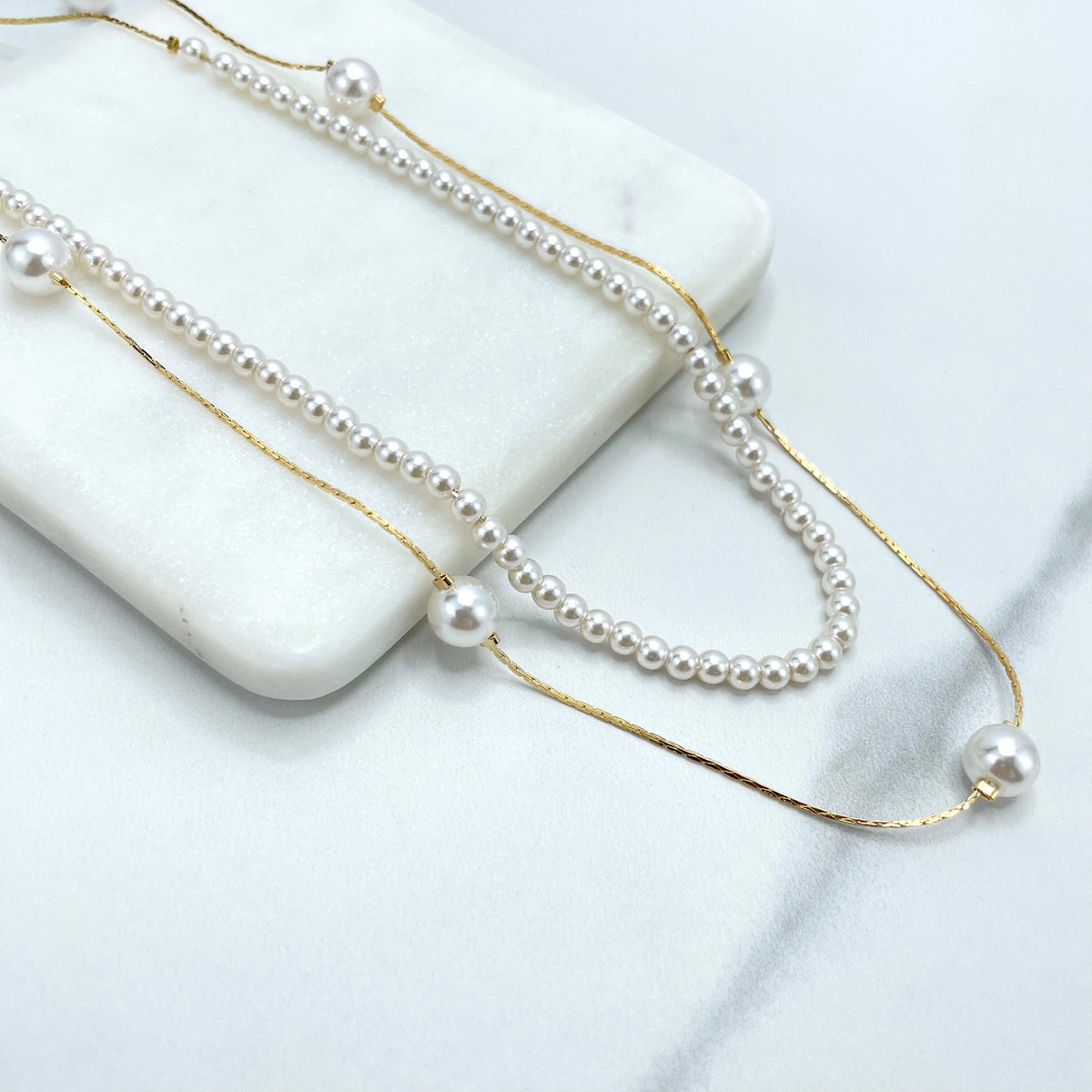 18k Gold Filled Simulated Pearls Double Necklace or Pearl CZ Star Ear Climber Design, Front Back Stud Earrings, Wholesale Jewelry Supplies