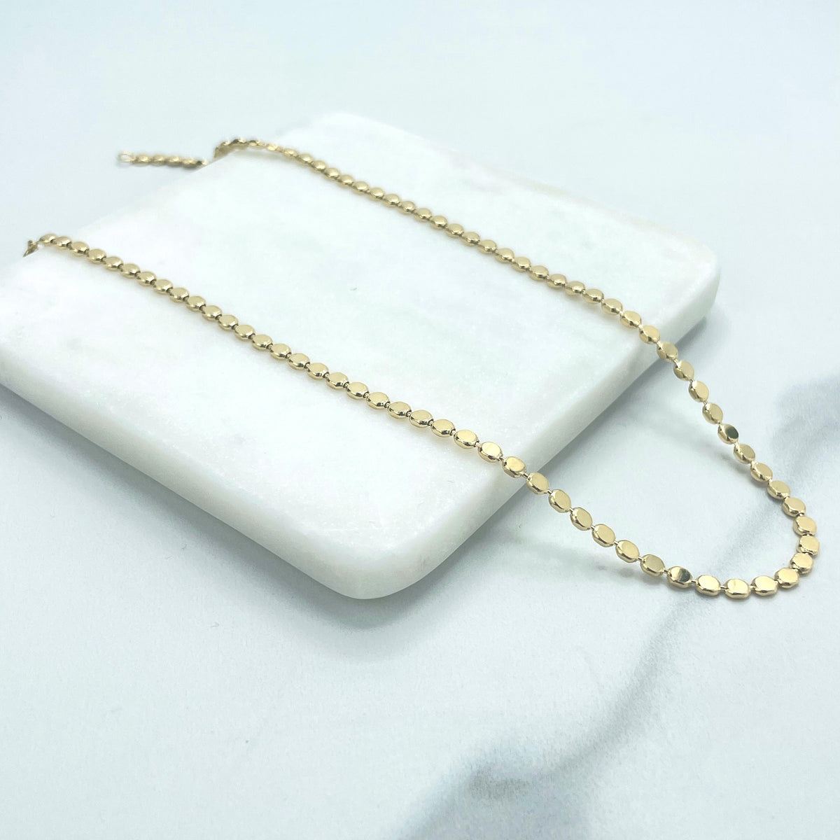 18k Gold Filled 3mm Specialty Dot Chain, Flat Round Shape Chain, with Petite Dangle Butterfly on Lobster Claw, Wholesale Jewelry Supplies