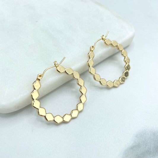 18k Gold Filled Flat Rhombus Shape Link 29mm Hoops Earrings, Minimalist Jewelry, Wholesale Jewelry Making Supplies